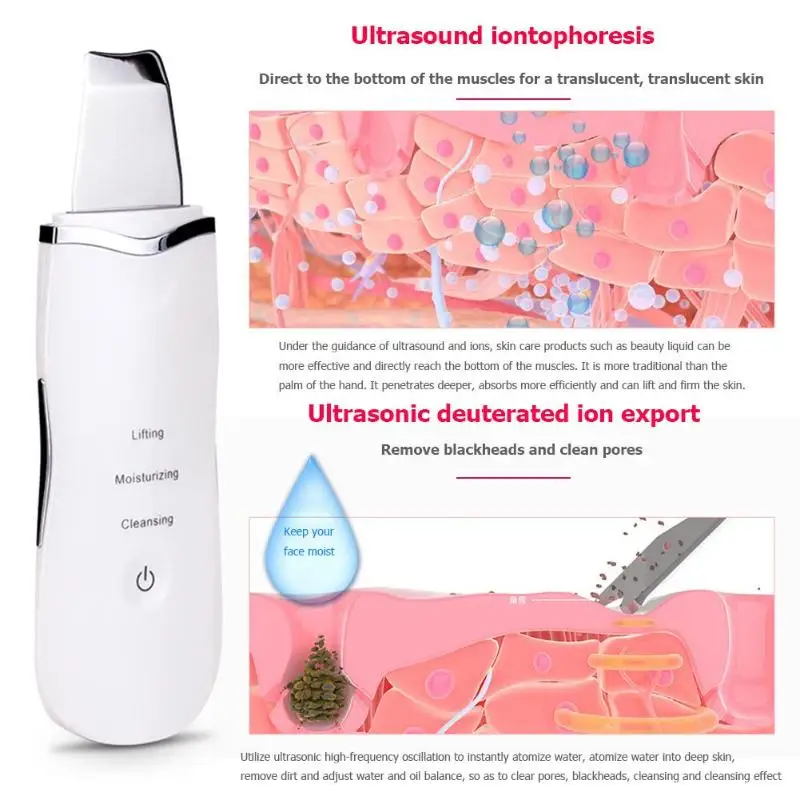

Rechargeable Ultrasonic Face Skin Scrubber Cleaner Deep Cleaning Machine Blackhead Removal Peeling Extractor Skin Beauty Device