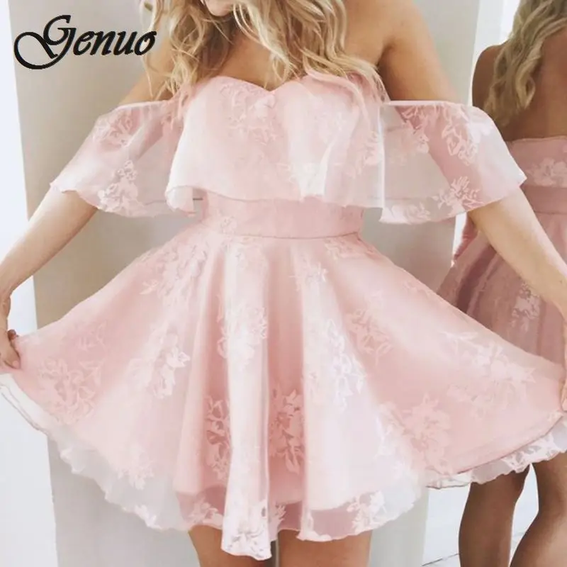 

Genuo Fashion Women Lace Short MIni Ball Gown Dress Prom Evening Party Bridesmaid Wedding Beautiful Women Strapless Dress