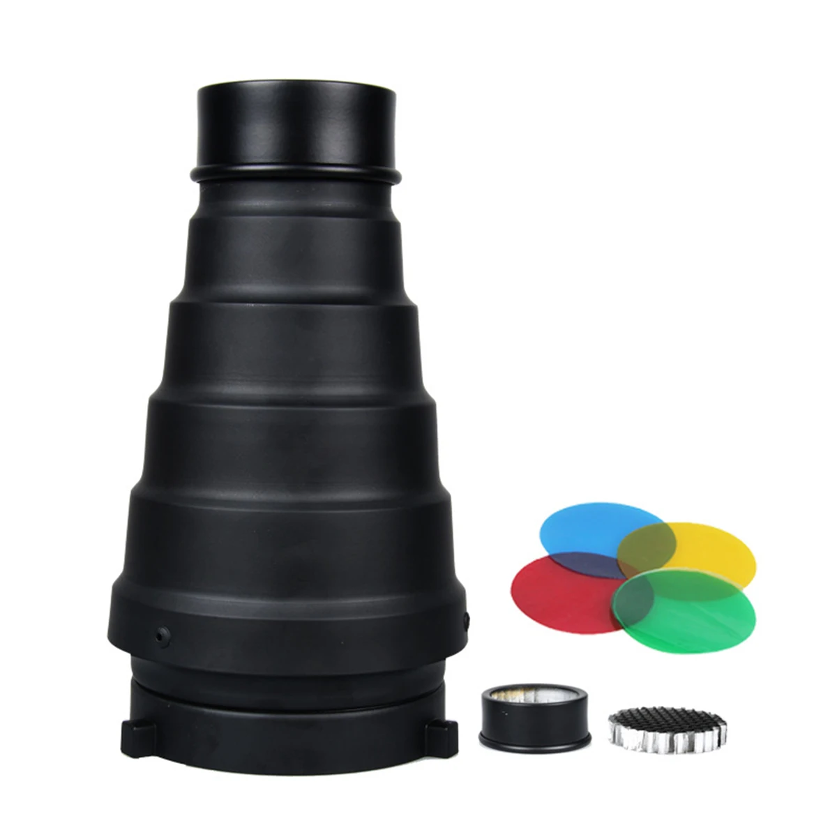 

Metal Snoot + Honeycomb Grid + 4 Color Gel Filter Kit for Bowens Mount Studio Strobe Flash Moonlight Photography