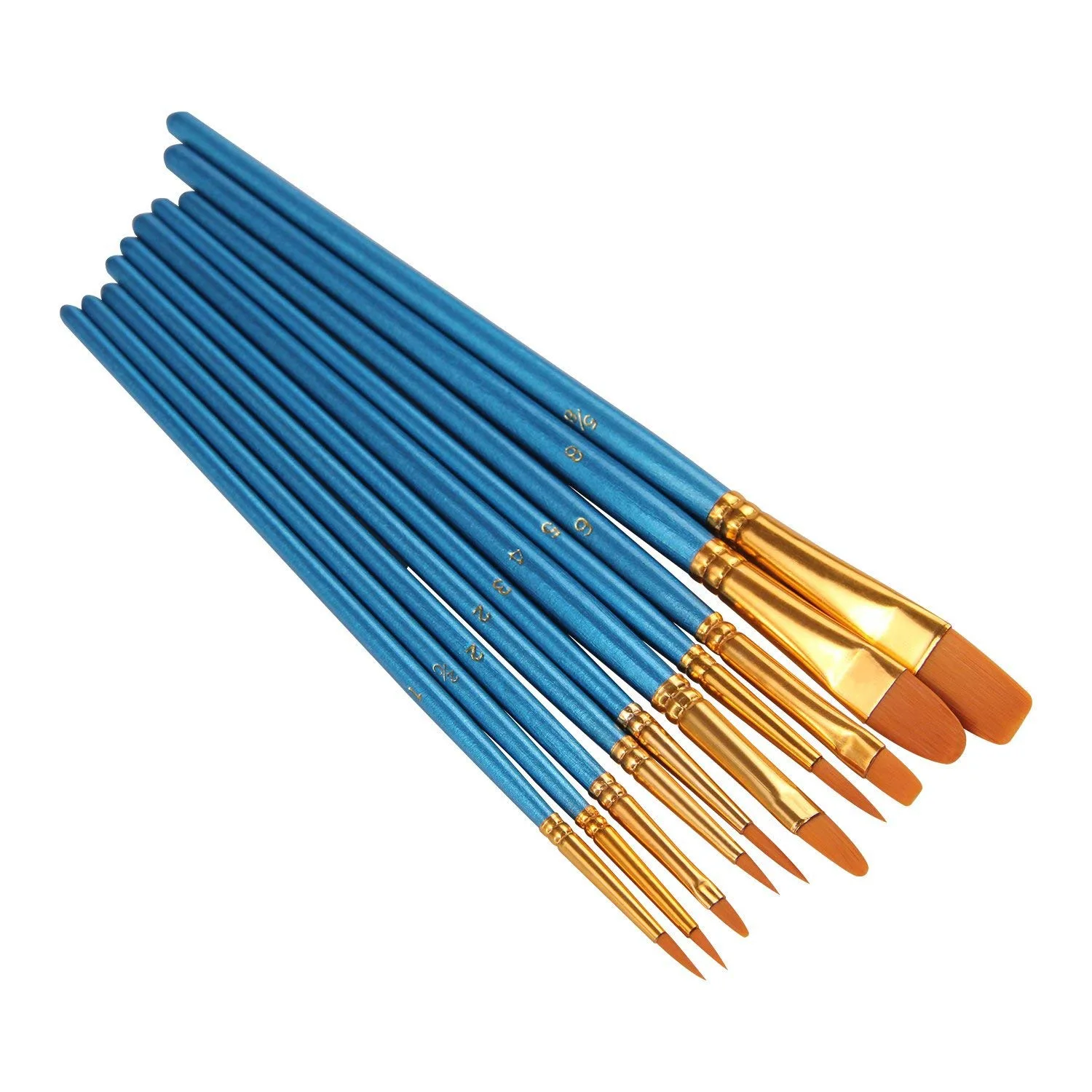 50 Pcs Nylon Hair Paint Brushes Set Blue Round Pointed Paints Brush for