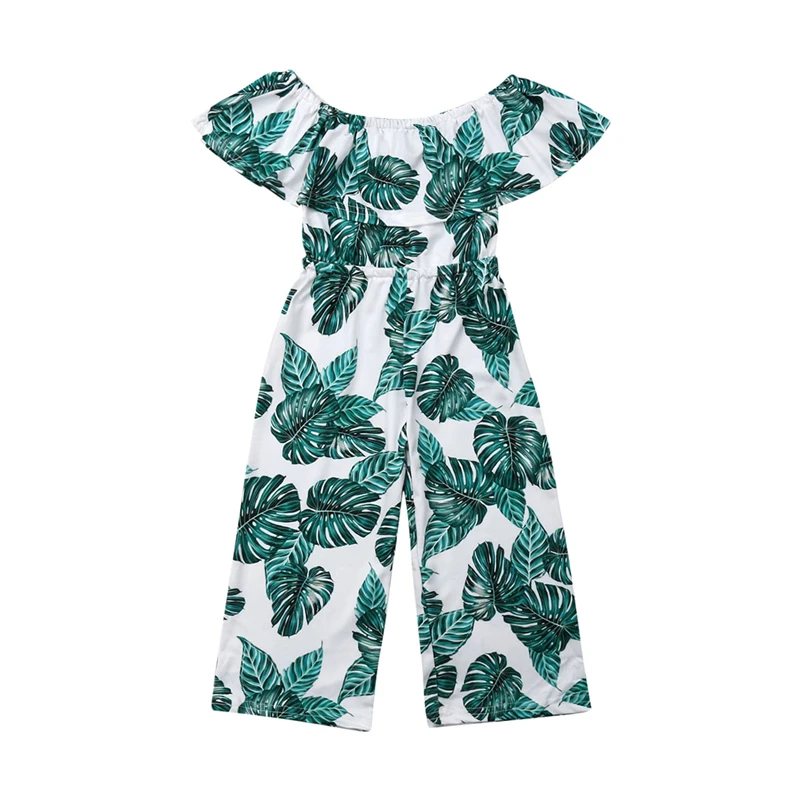 

2019 Toddler Kid Baby Girl Romper Jumpsuit Clothes Sleeveless Ruffle Summer Flower Green Leaf printing Costume Clothing Outfits