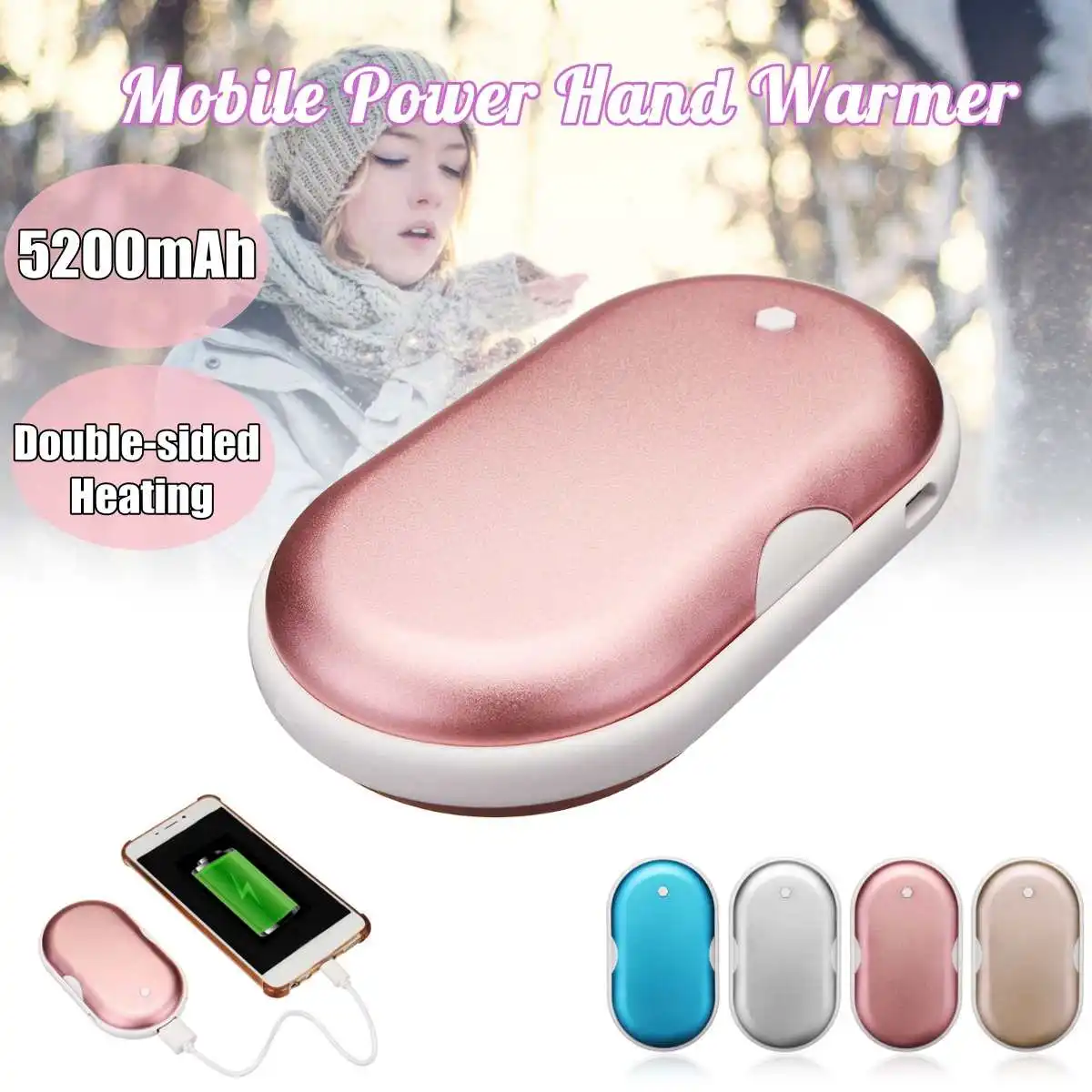 

5200mAh USB Pocket Heater Hand Warmer Portable Mobile Power Supply Macarons Double Heating Aluminum Alloy Mobile Phone Charging