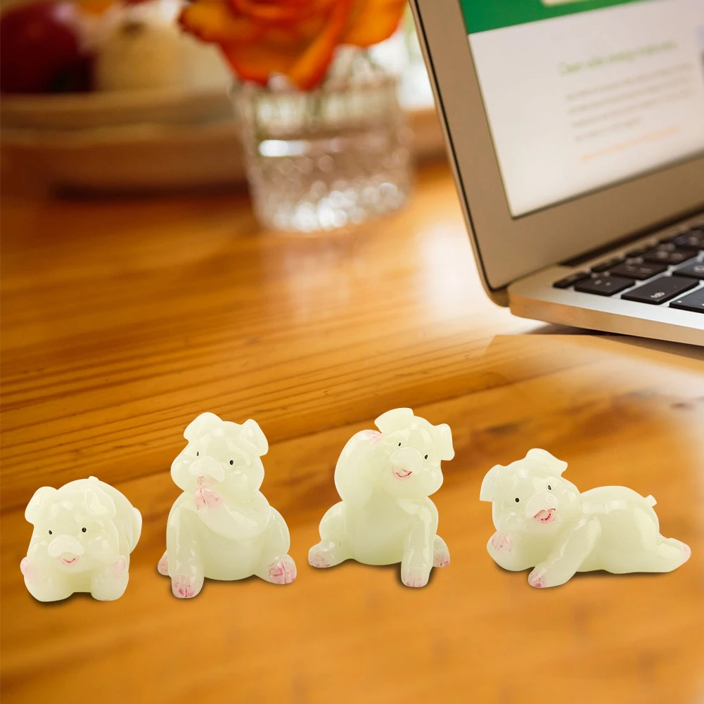 

4pcs Fortune pig Geomantic Household Furnishings Noctilucent Resin Handicraft Pig Mascot Ornaments