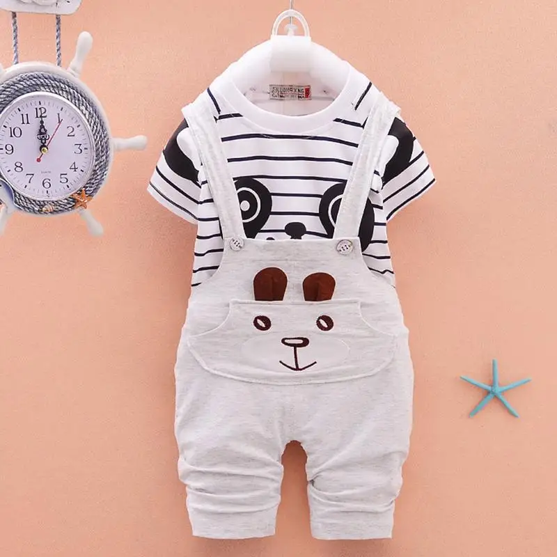 

Baby Boys Sets Summer Boys Sets Clothes Fashion T Shirt+Bib Pants Cotton Sports Cartoon Bear Printed Set Children Suit