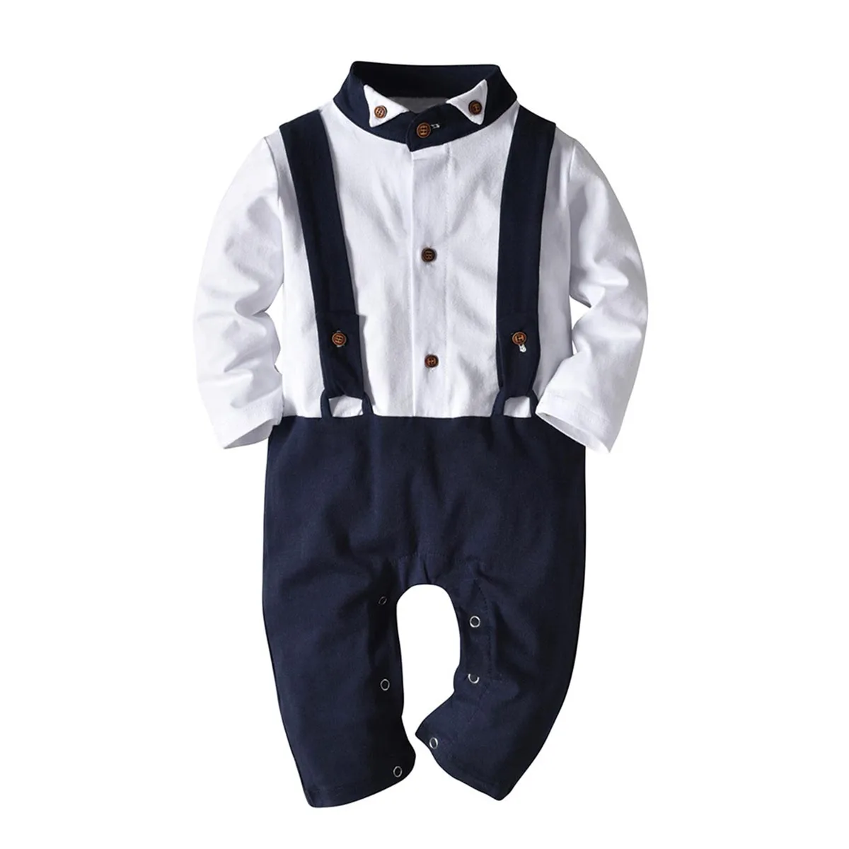 

Boys Outfit Long Sleeve Gentleman Romper Cotton One Piece Formal Tuxedo Suit