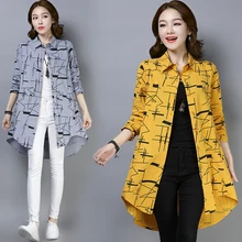 #2923 Spring 2019 Long Sleeve Print Vintage Shirt For Women Plus Size Loose Print Casual Vintage Tunic Asymmetrical Blouse Shirt long sleeve plus size palm print asymmetrical t shirt