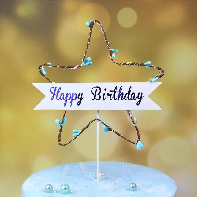 AUGKUN Блестящий Топпер для торта «С Днем Рождения» Звездный светильник красный синий торт топ флаг украшение для дня рождения свадьбы