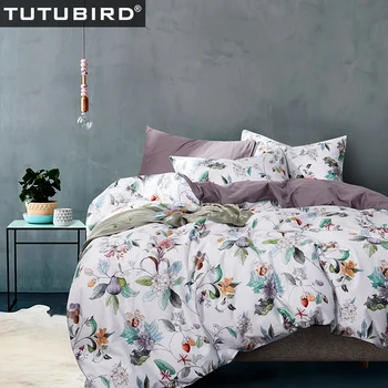 

Luxury 100% Egyptian cotton bedding set home textile Floral print European Satin clothes pastoral bedset sheet linen duvet cover