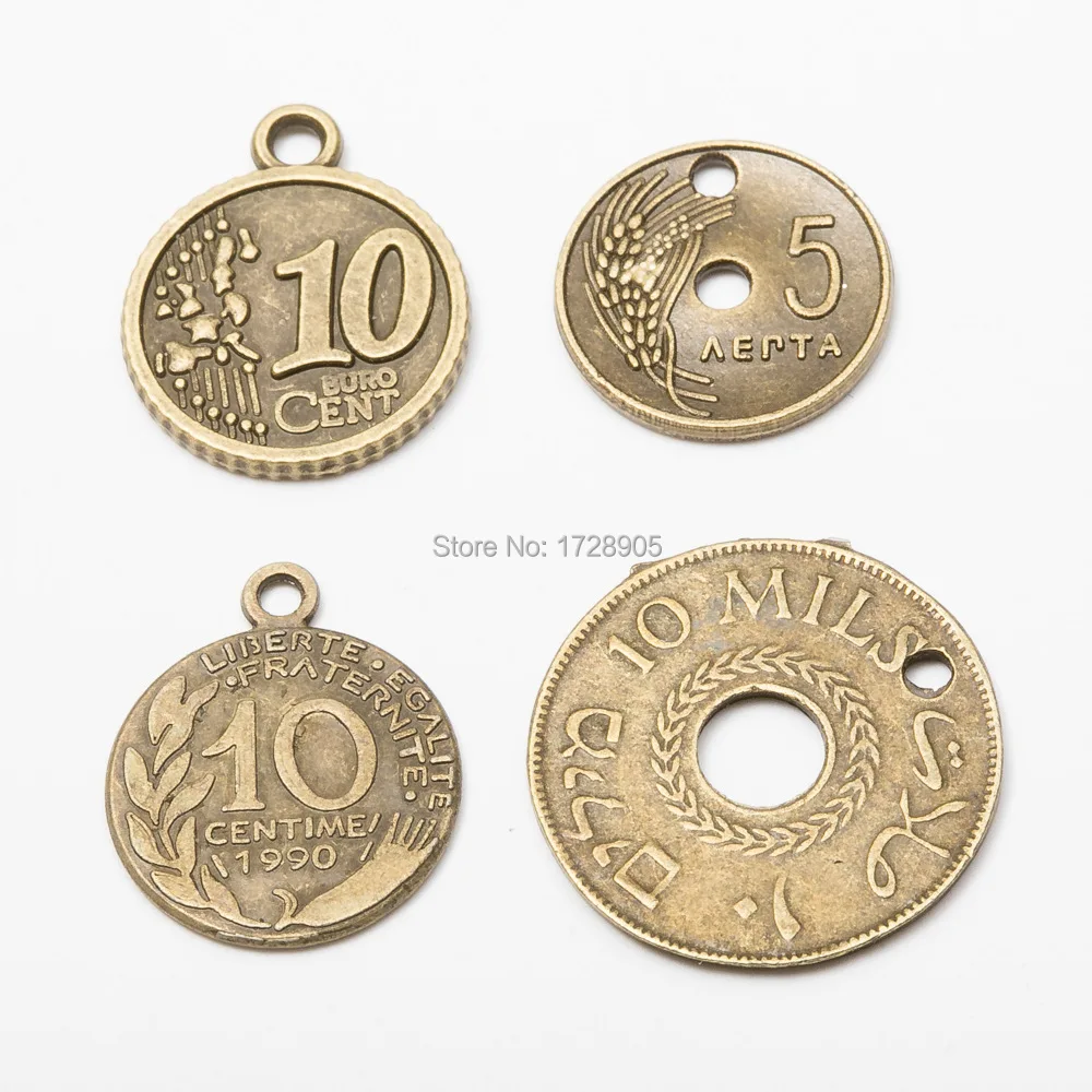 Coin Charm European Ancient 10 BURO cent Centime 10 pcs 25 mm 23 mm Antique Bronze Metal Pendants pendientes for Jewelry