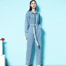 Nordic style 2018 autumn new denim jumpsuit women's fashion casual slim pull easy jumpsuit long sleeve jumpsuit woman nw18c2901
