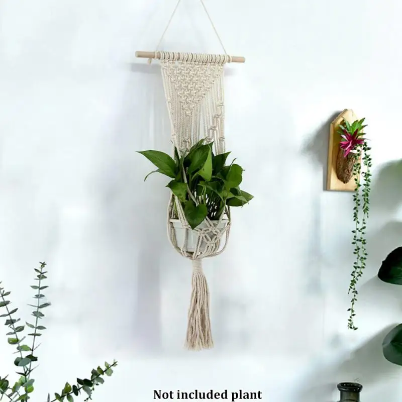 

1PC Vintage Macrame Plants Hanger Hook Flower Pot Holder Wood Stick String Hanging Rope Wall Art Home Garden Balcony Decoration
