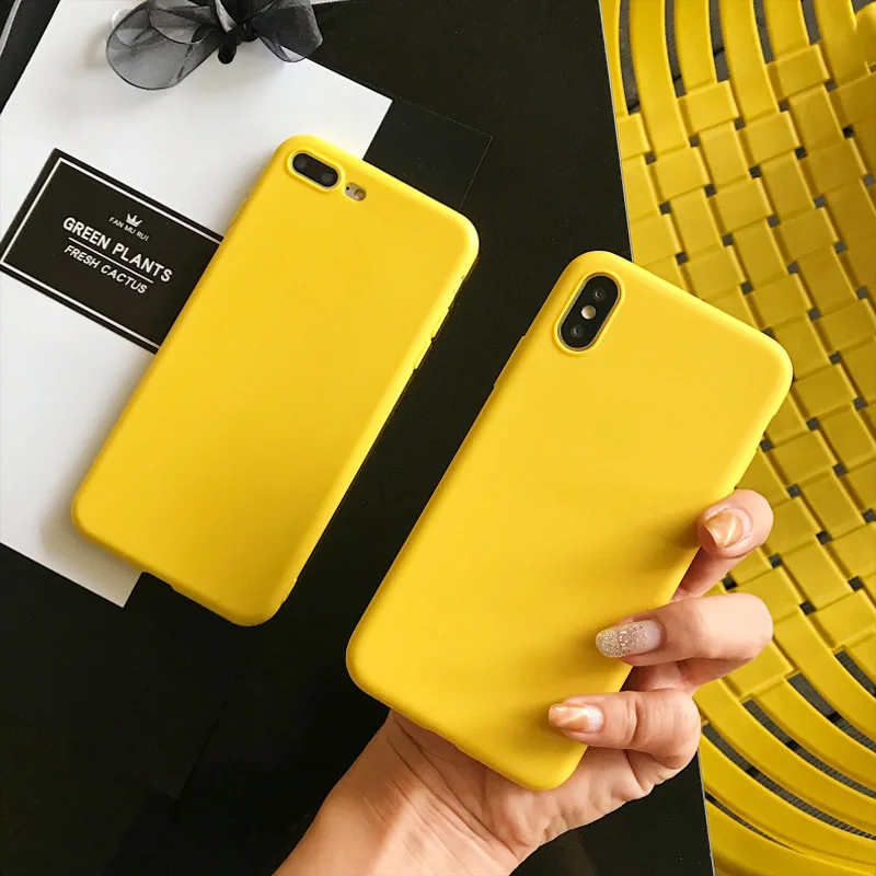 Lovebay Lemon Yellow Color Fashion Phone Cases For Iphone XS Max XR X 5 5S SE 6 6S 7 8 Plus Soft Back Cover For iphone 7 Case