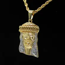

Mens Gold Tone Large Crowned Jesus Iced Out Pendant with 24 inches Rope Chain Gold Necklace for Men CX467