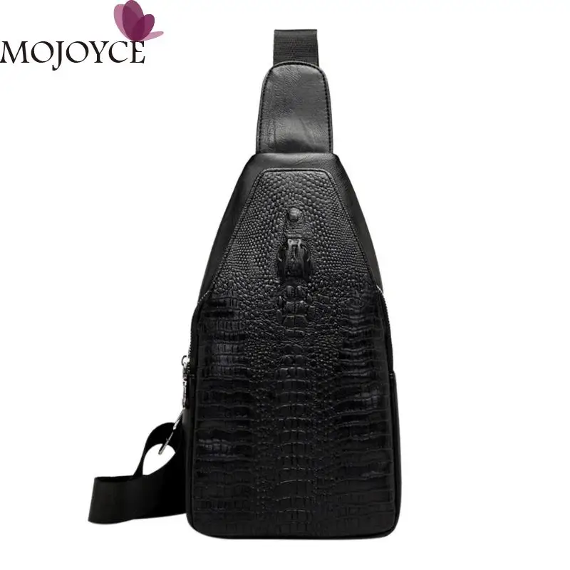 

Solid Color Male Shoulder Waist Bag Alligator Pattern Men Travel PU Leather Chest Belt Packs Crossbody Messenger Bags Mochila