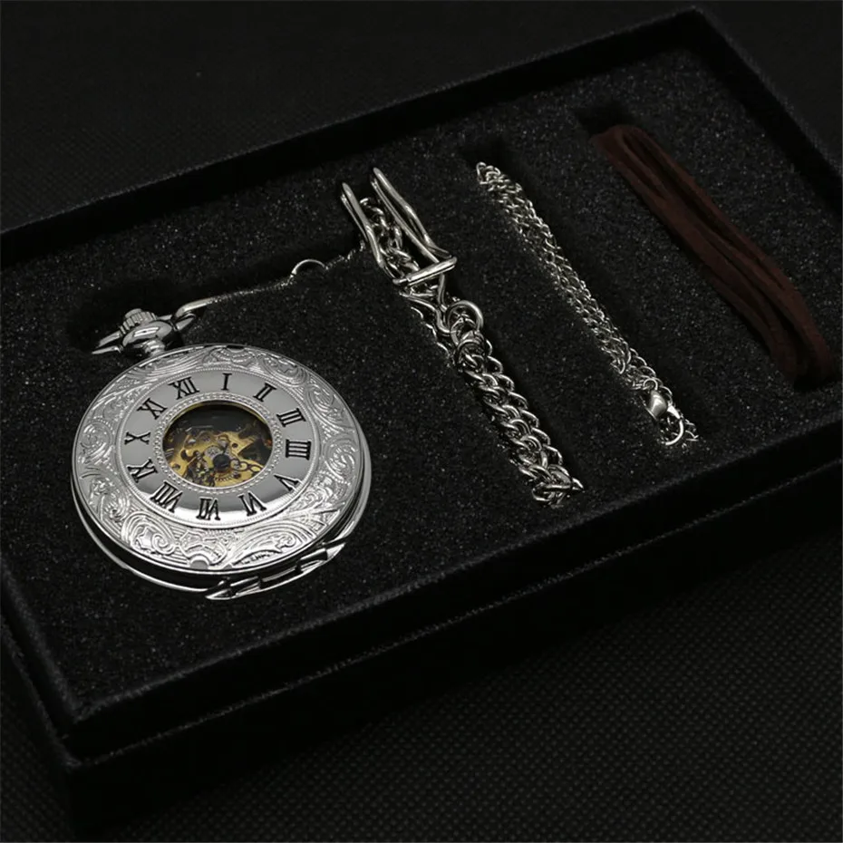 Vintage Mechanical Pocket Watch Set Luxury Pendant Watch for Men Men with Pocket Necklace Chain Pouch 2