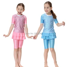 Купальная Одежда для девочек Lslam хиджаб детский купальный костюм Пляжная мусульманский для плавания одежда Буркини комплекты бикини ислам