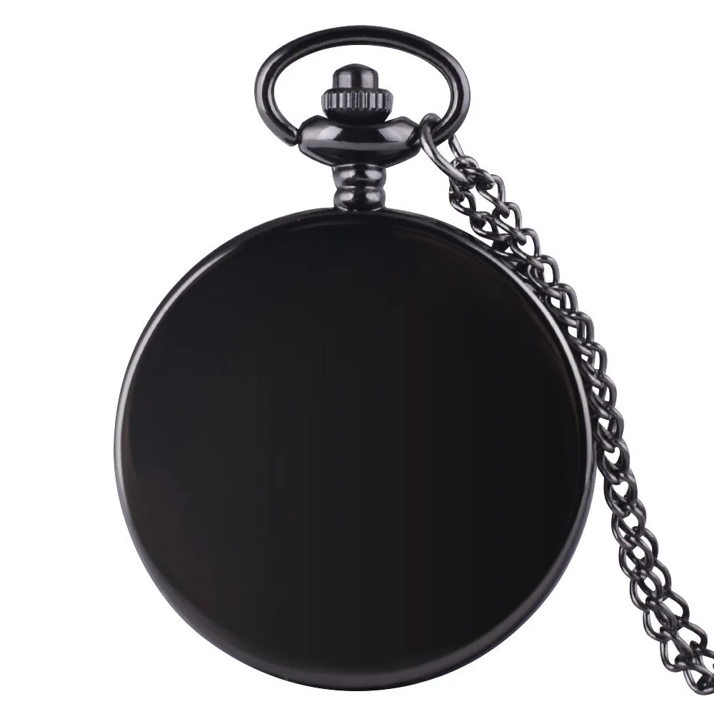 Гладкий черный и серебристый цвет брелок кулон кварцевые карманные часы винтажные стиль с necklace ем для мужчин и женщин