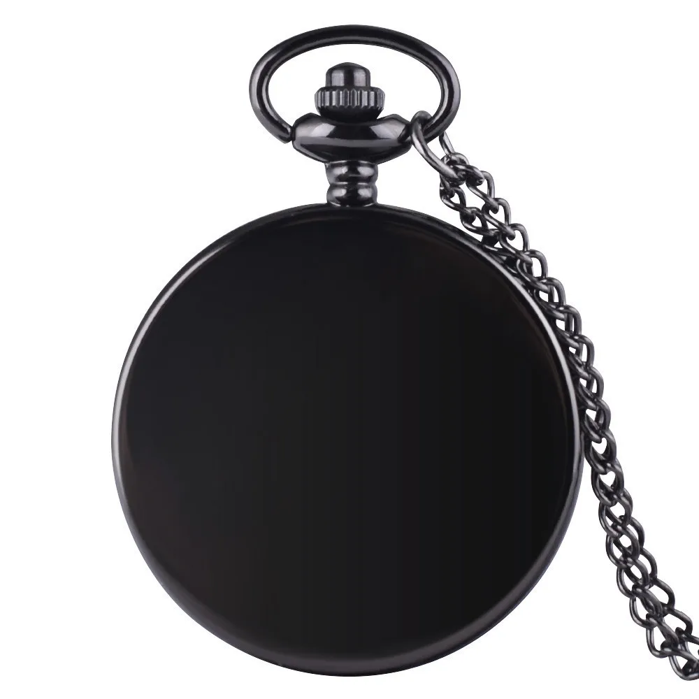 

Smooth Black and Silver Color Fob Pendant Quartz Pocket Watch Vintage Style With Necklace for Men and Women