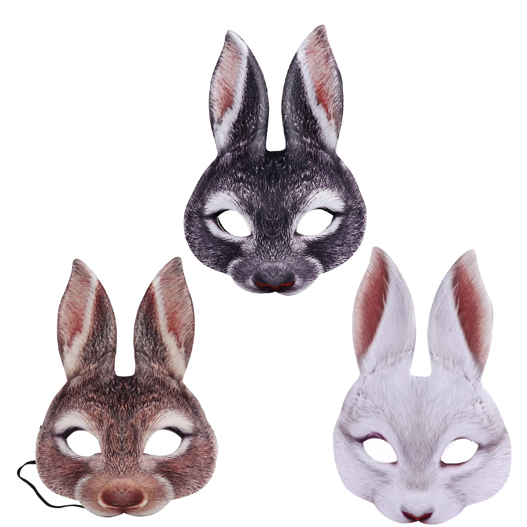 

3Pcs Lifelike Rabbit Mask Easter Carnival Party Masquerade EVA Half Face Rabbit Animal Mask Party Decoration Supplies Halloween