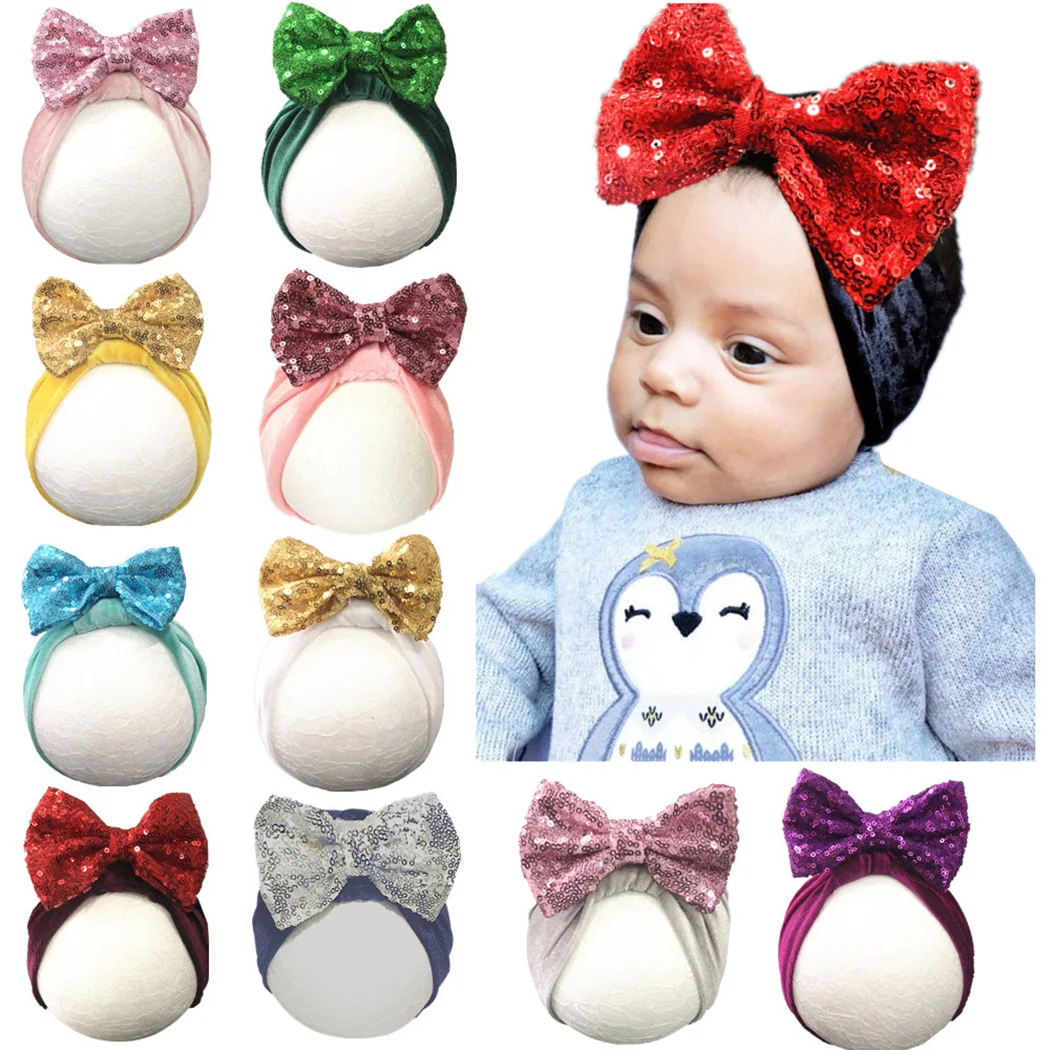 Cute Velvet Hat For Girls Child Autumn Winter Baby Headwear Boy Cap Sequined Bow Photography Elastic Beanie Accessories | Аксессуары для