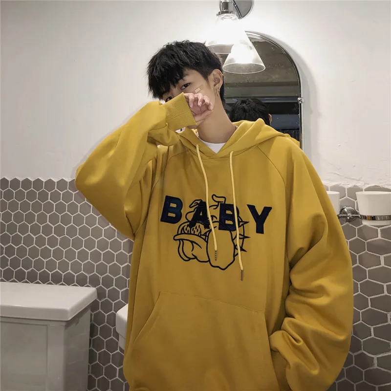 

Men's Hooded Sweatshirt 19 Spring And Summer Embroidered Loose Letter Embroidery Pullover Boys And Adolescents Shirt Personality