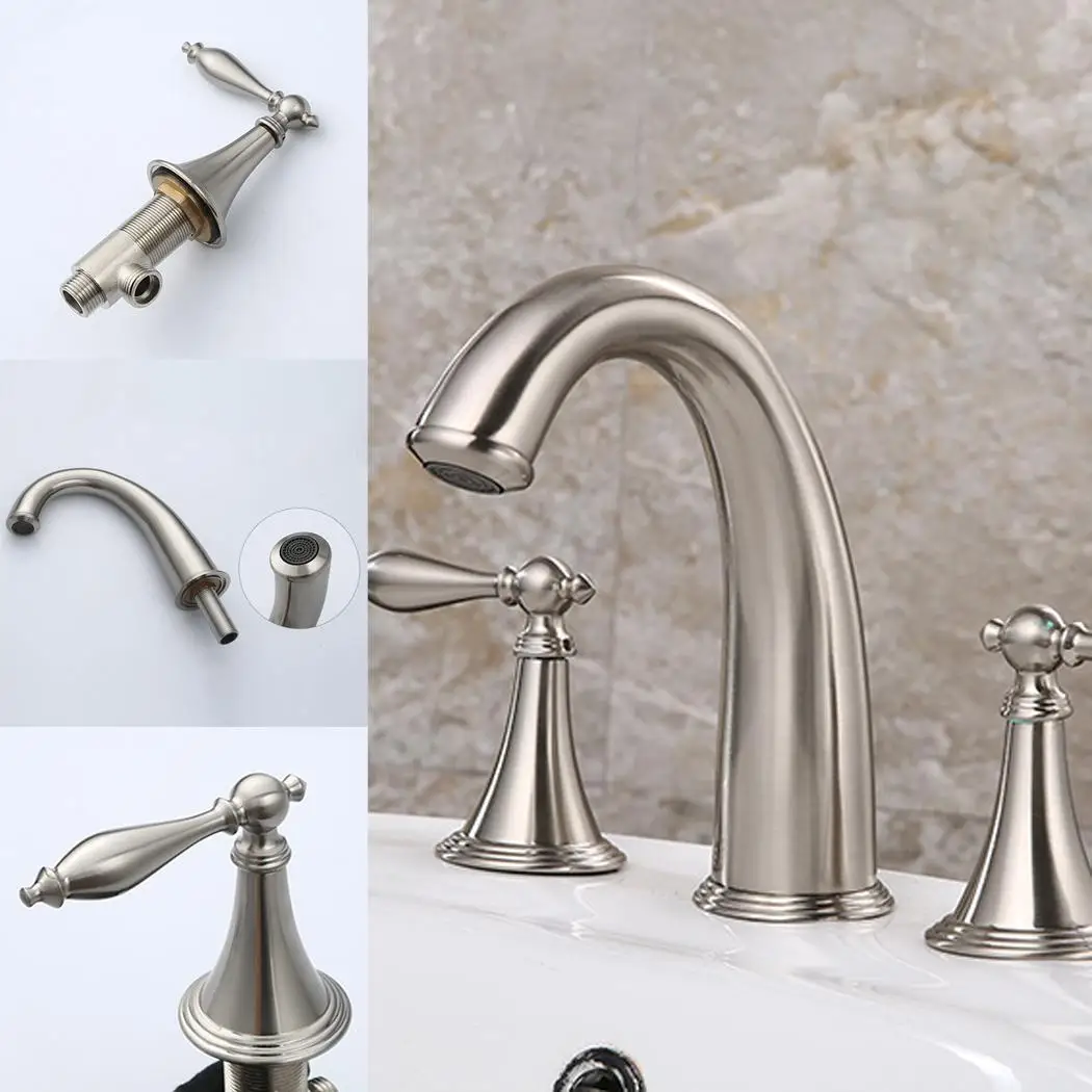 

Durable Water Faucet Double Handle Lever 32mm 1.796Kg Casual Faucet Tap for Bathroom Silver Kitchen 0-100C