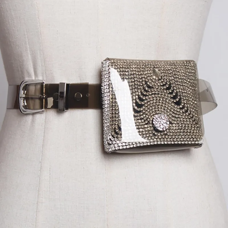 

[YaLee] New Spring Summer 2019 Fashion New Fashion PVC Girdle Colorful Transparent Rhinestone Flow Waist Bag Belts Women Y082