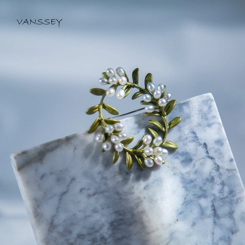 Винтажная Цветочная ветка Vanssey натуральный пресноводного жемчуга с зеленым