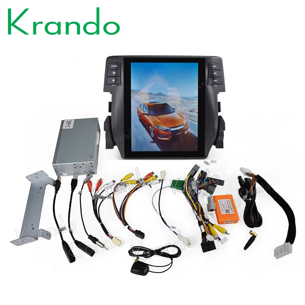 Best Krando Android 8.1 10.4" Tesla style Vertical screen car radio GPS navigation dvd for Honda Civic 2016-2018 multimedia system 1