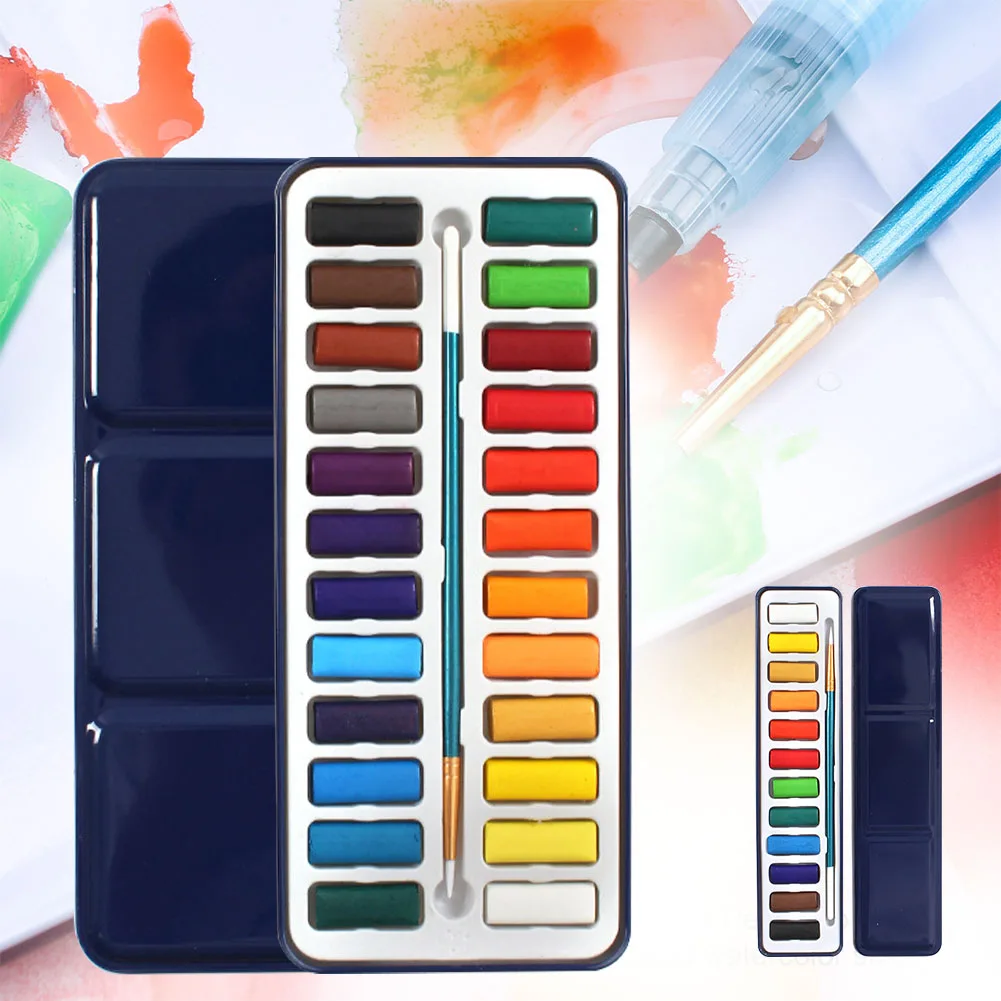 

12 18 24 Colors Students Drawing Tin Box Art Supplies School Stationary Watercolor Set Portable Solid High Saturation Painting