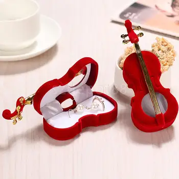 

Fashion Violin Design Velvet Ring Box Earring Necklace Jewelry Storage Case Wedding Party Favor