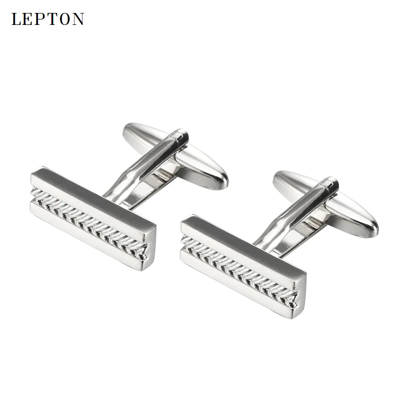 

Lepton Chain in Rectangle cufflinks for mens Silver Color Classic simple business Cuff links High quality metal Cufflink