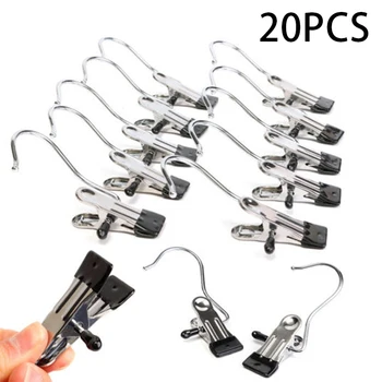 

20pcs Portable Laundry Metal Hook Clothes Pin Boot Shoes Hanger Hold Clips Hooks