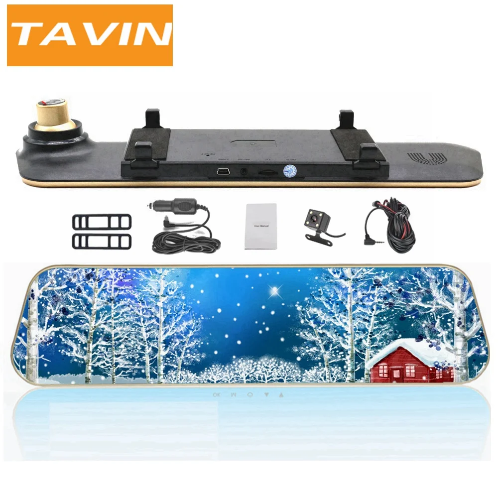 TAVIN Dash cam Dual lens Rearview mirror Car camera recorder Full hd 1080P mirror DVR auto 4.3 inch video Night Vision Car dvrs