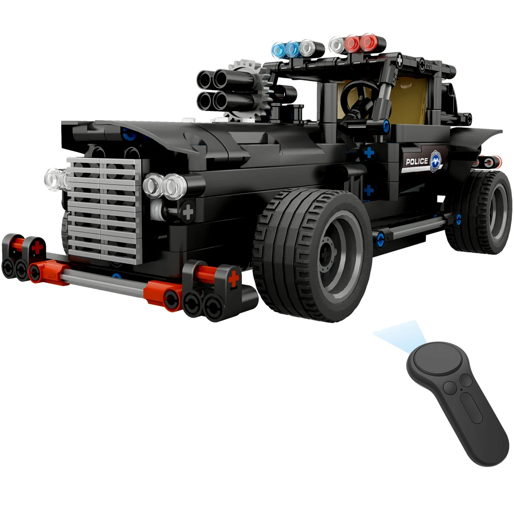 

DIY Assembled 2.4G Four-way Remote Control Assembling Blocks Electric Special Police Command Car 462pcs