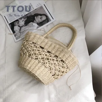 

TTOU Fashion Women Handbag Summer Beach Bag Rattan Woven Handmade Knitted Straw Large Capacity Shoulder Totes Bag Bohemia Sac