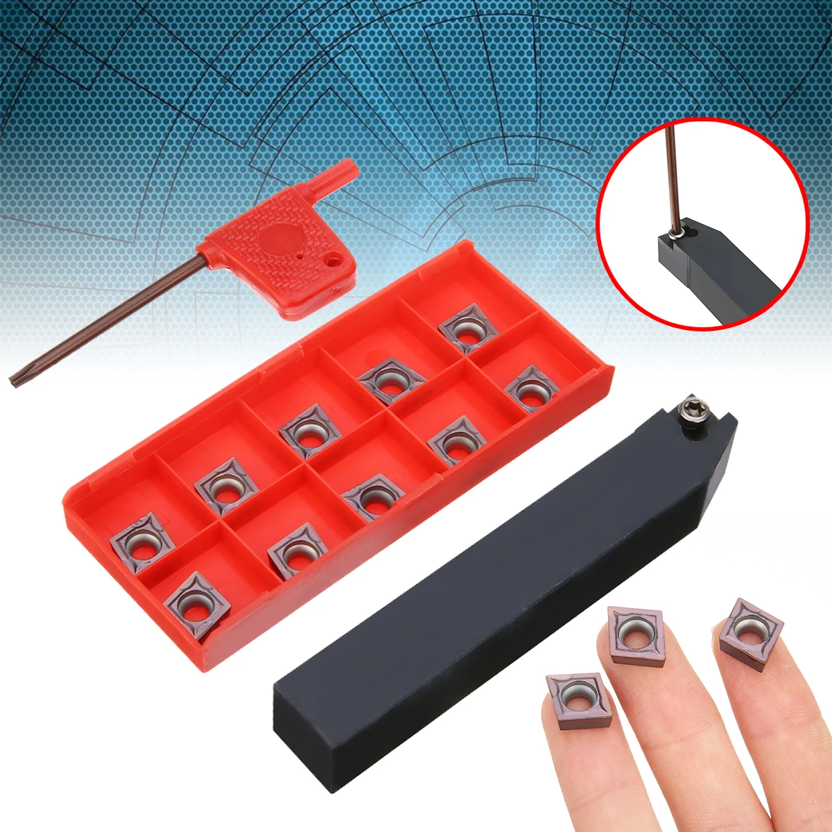 

1 Set SCLCR1616H09 Tool Holder Boring Bar with 10pcs CCMT09T304 Carbide Inserts and T15 Wrench For Lathe Turning Tools