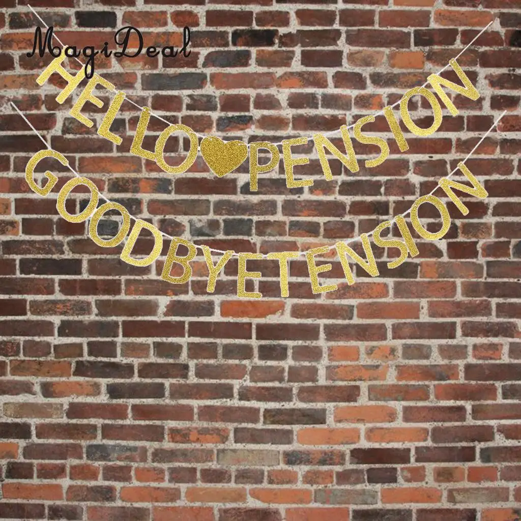 

Glitter Goodbye Tension Hello Pension Bannar Retirement Party Photo Prop