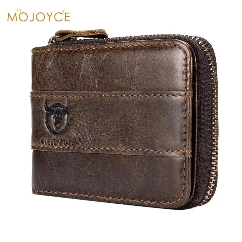 BULLCAPTAIN Vintage Genuine Leather Men Wallet Short Unique Design Wallets Male Zipper Coin ...