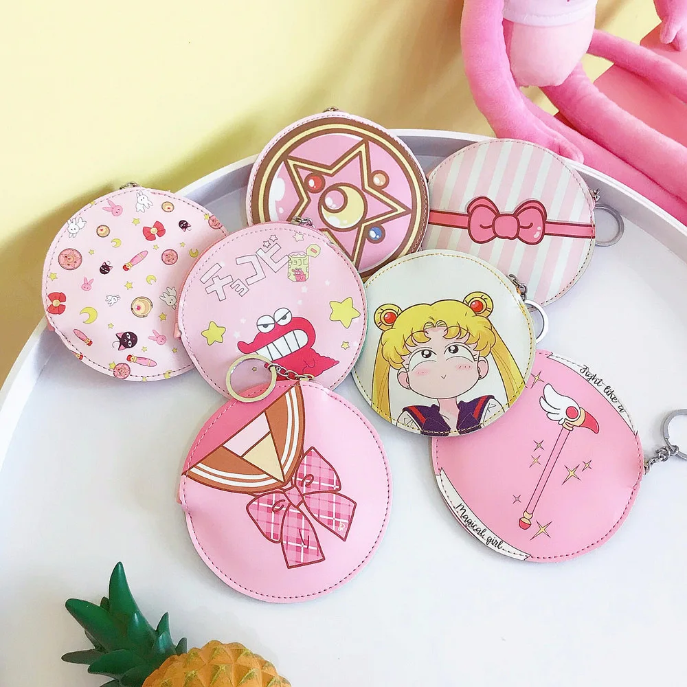 

Card Captor Sakura Sailor Moon Anime Action Figure Printed Mini Cartoon Leather Coin Purse Wallet Bag Xmas Keychain Pendants Toy