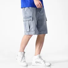 Мужские летние новые повседневные Рваные джинсовые шорты-карго с карманами, мужские повседневные свободные джинсовые байкерские шорты-карго на молнии