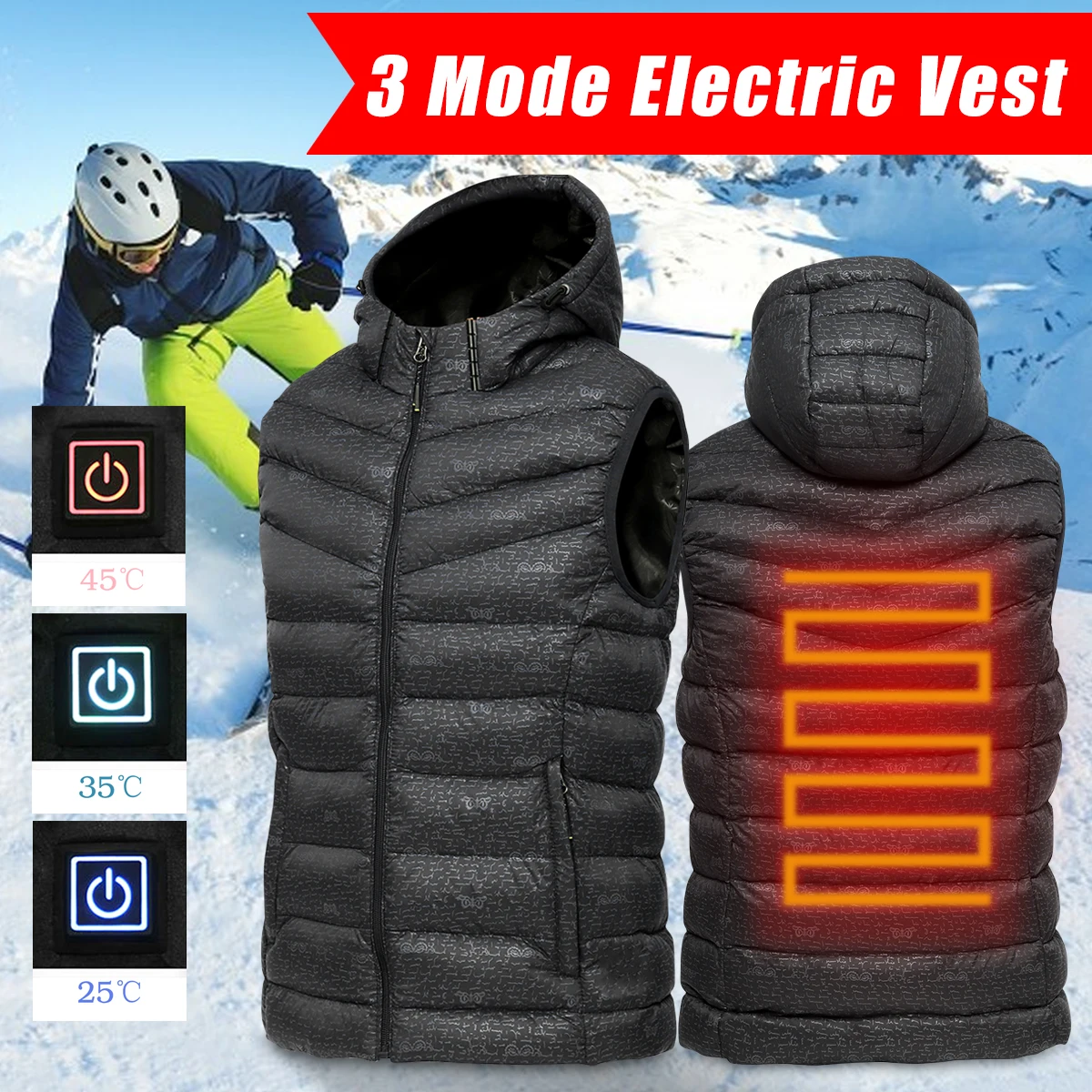 

2019 Men Outdoor USB Infrared Heating Vest Jacket Winter Electric Thermal Clothing Waistcoat For Sports Hiking High Quality