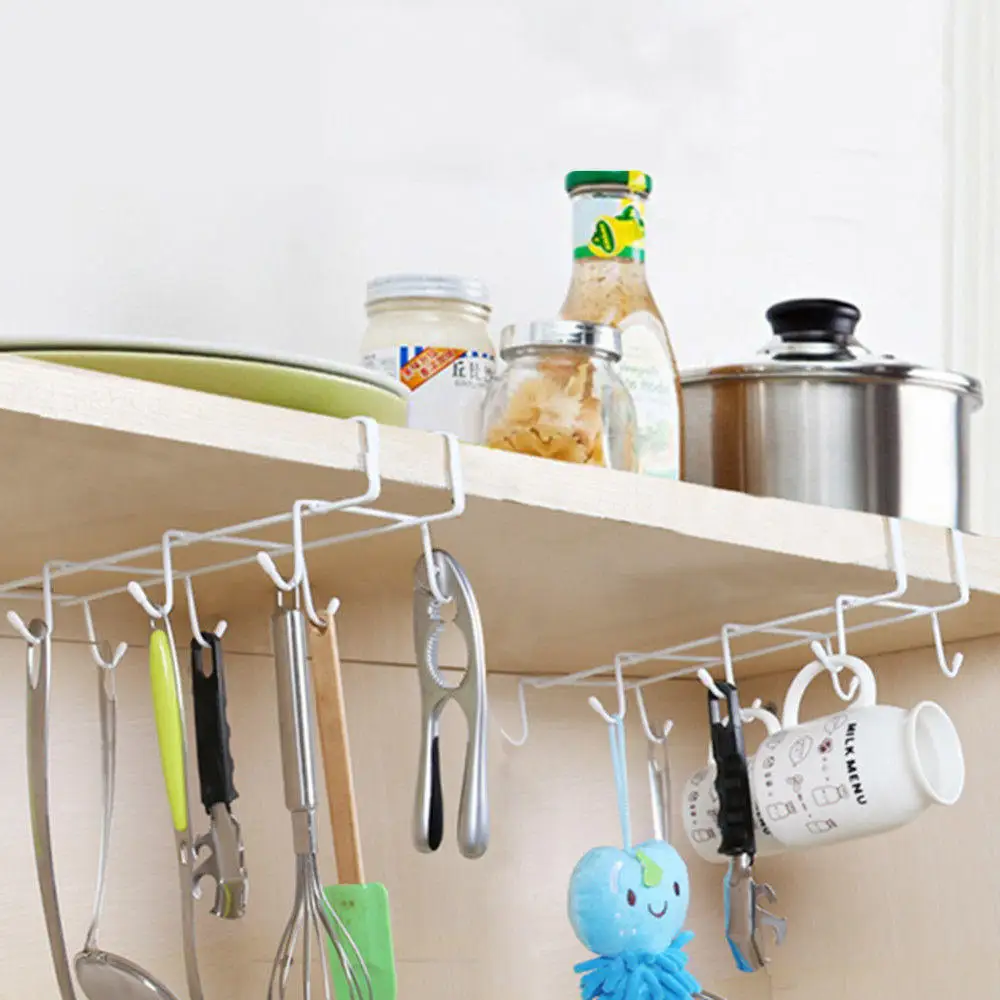 Kitchen Cupboard Storage Holder Hanging Hook Under Cup Shelf Rack