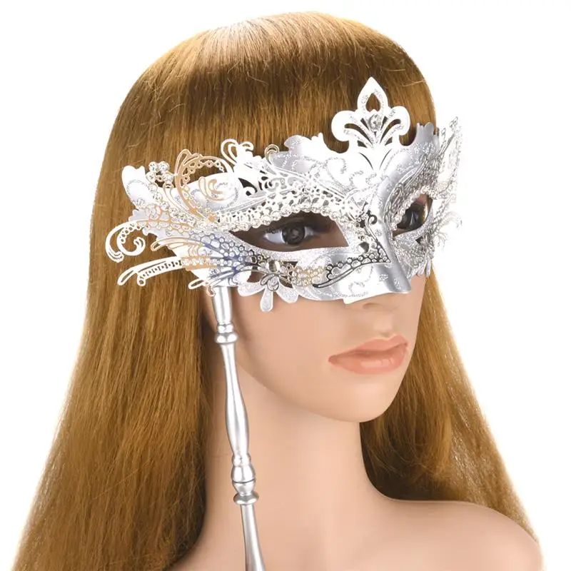 

Metal Crystals Ball Prom Princess Venetian Mask with Holding Stick Masquerade Half Face Ball Party Masks Festive Party Supplies