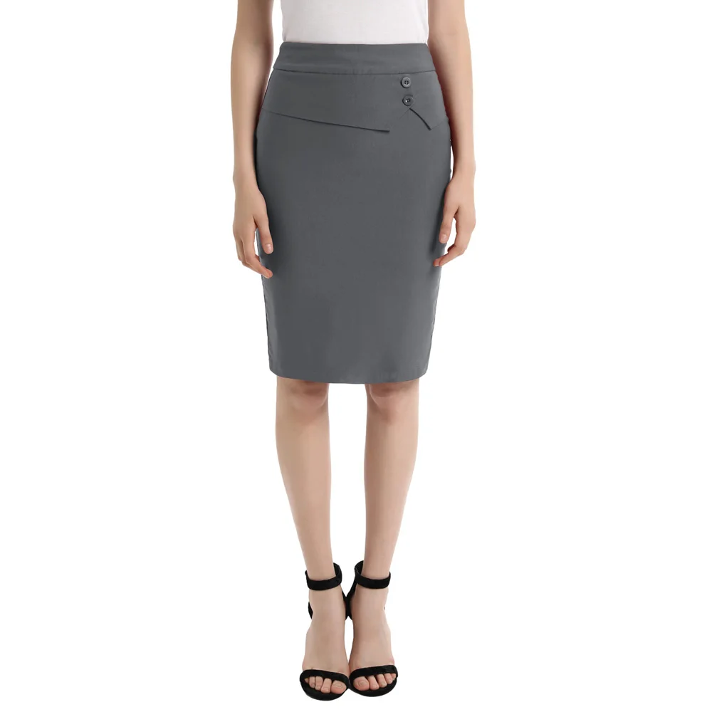 

Gk Women's Skirt Buttons Decorated Stretchy Back Split Hips-wrapped Bodycon Modern Business Work Women Skirt