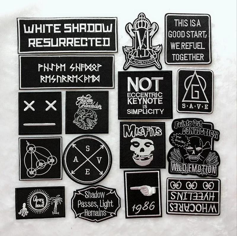 

PGY 1 PCS Dark Creative series Punk Embroidery Patches Backpack Stickers Fabric Iron on Clothes Skeleton Letter Skull Appliques