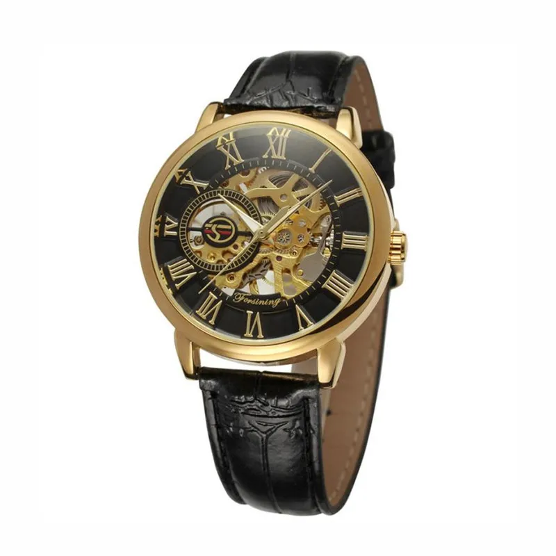 

Exquisite Simple Men Watches Luxury Fashion Roman Number Skeleton Dial Mechanical Watch Men's Watch 3D Hollow Zegarek Meskie