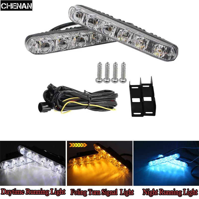 2x светодиодный день/ночь 3 цвета изменить светодиодный Противотуманные фары течет Янтарный поворотов DRL стайлинга автомобилей дневного