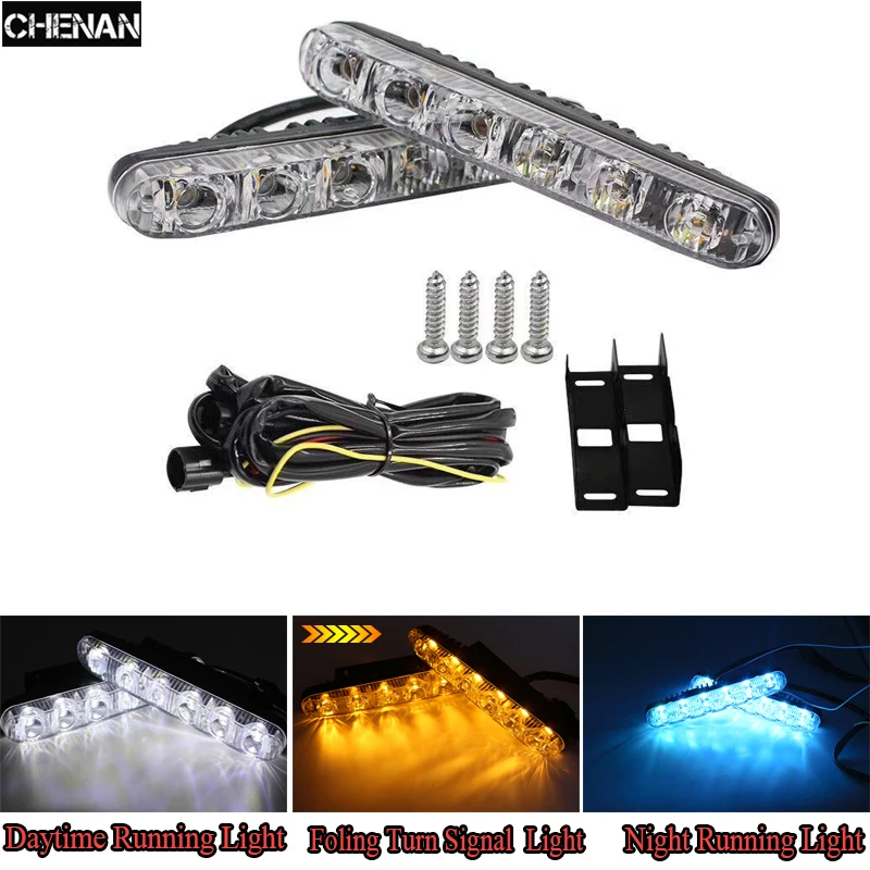 

2xled Day/Night 3 Colors Change LED daytime running lights Flowing Amber Turn Signal DRL Car Styling Daytime Running light