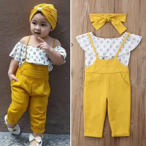 

Toddler Newborn Infant Baby Girls Off Shoulder Tops Bib Pants Romper Overalls Casual Cute Clothes 1-6Y